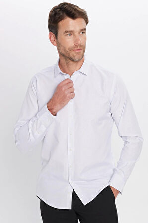 Erkek Modern Slim Fit Dar Kesim Uzun Kollu Pamuklu Çizgili 4 Mevsim İtalyan Yaka Gömlek