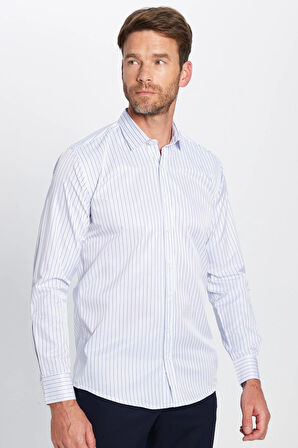 Erkek Modern Slim Fit Dar Kesim Uzun Kollu Pamuklu Çizgili 4 Mevsim İtalyan Yaka Gömlek