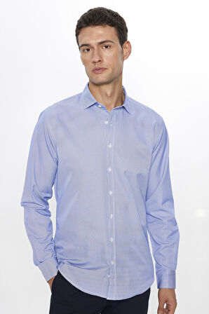 Erkek Modern Slim Fit Dar Kesim Uzun Kollu Pamuklu Çizgili 4 Mevsim İtalyan Yaka Gömlek