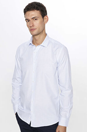 Erkek Modern Slim Fit Dar Kesim Uzun Kollu Pamuklu Çizgili 4 Mevsim İtalyan Yaka Gömlek