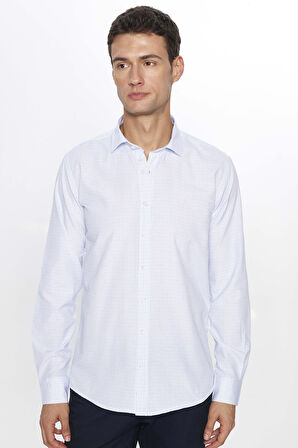 Erkek Modern Slim Fit Dar Kesim Uzun Kollu Pamuklu Çizgili 4 Mevsim İtalyan Yaka Gömlek