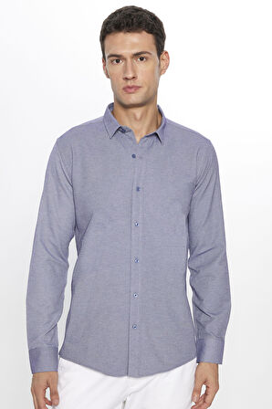 Modern Slim Fit Pamuklu Kolay Ütü Armürlü Erkek Gömlek