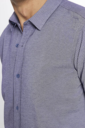 Modern Slim Fit Pamuklu Kolay Ütü Armürlü Erkek Gömlek