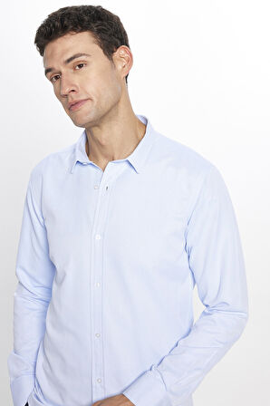 Modern Slim Fit Pamuklu Kolay Ütü Armürlü Erkek Gömlek