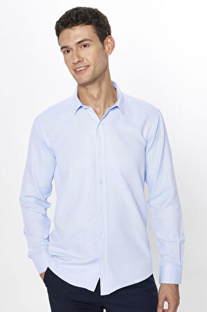 Modern Slim Fit Pamuklu Kolay Ütü Armürlü Erkek Gömlek