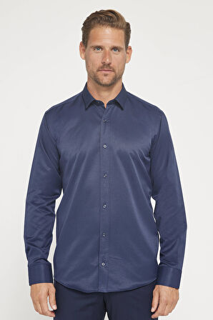 Modern Slim Fit Pamuklu Kolay Ütü Armürlü Erkek Gömlek