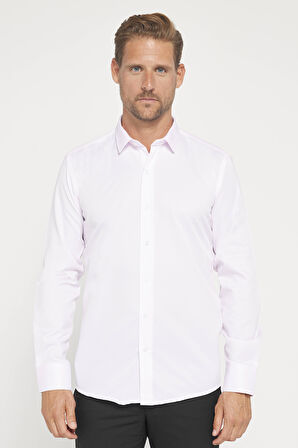Modern Slim Fit Uzun Kollu Pamuklu Kolay Ütü Armürlü Pembe Erkek Gömlek