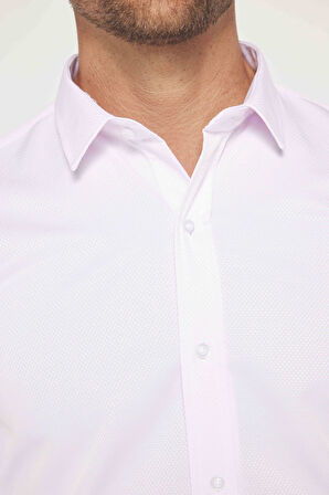 Modern Slim Fit Uzun Kollu Pamuklu Kolay Ütü Armürlü Pembe Erkek Gömlek