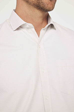 Erkek Regular Fit Klasik Kesim Pamuklu Kolay Ütü Armürlü Taş Rengi Gömlek