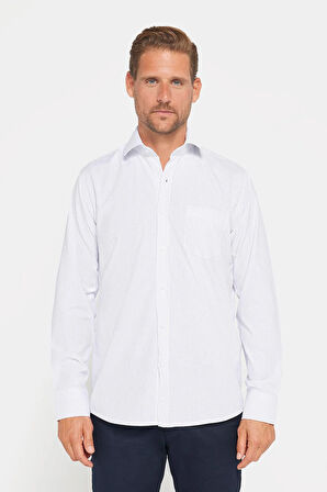 Erkek Regular Fit Klasik Kesim Pamuklu Kolay Ütü Çizgili Gömlek