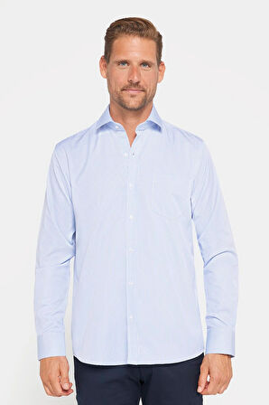 Erkek Regular Fit Klasik Kesim Pamuklu Kolay Ütü Çizgili Gömlek