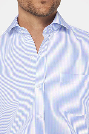 Erkek Regular Fit Klasik Kesim Pamuklu Kolay Ütü Çizgili Gömlek