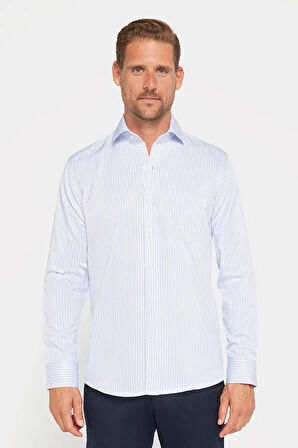 Erkek Regular Fit Klasik Kesim Pamuklu Kolay Ütü Çizgili Gömlek