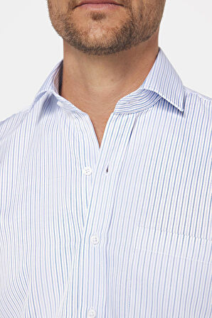 Erkek Regular Fit Klasik Kesim Pamuklu Kolay Ütü Çizgili Gömlek