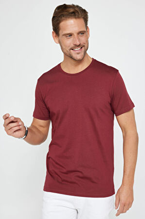 Unisex 5'li Paket Siyah-Beyaz-Haki-Bordo-Vizon Slim Fit Dar Kesim %100 Pamuk Bisiklet Yaka Tişört