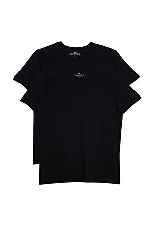 Unisex 2'li Paket Siyah Slim Fit Dar Kesim %100 Pamuk Bisiklet Yaka Tişört