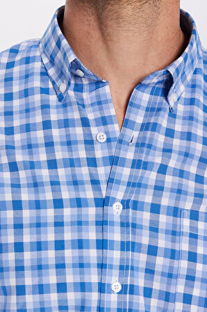 Erkek Regular Fit Klasik Kesim Pamuklu Kareli Düğmeli Yaka Gömlek