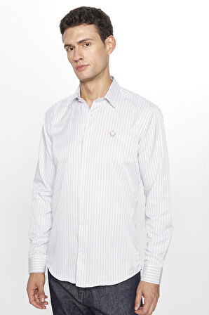Erkek Modern Slim Fit Dar Kesim Uzun Kollu Pamuklu Çizgili Gömlek