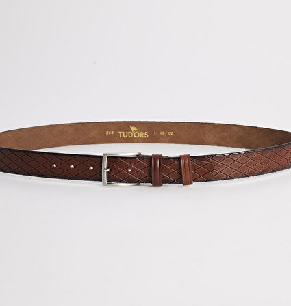 Erkek %100 Hakiki Deri 3,5 cm Desenli Klasik Kahverengi Kemer