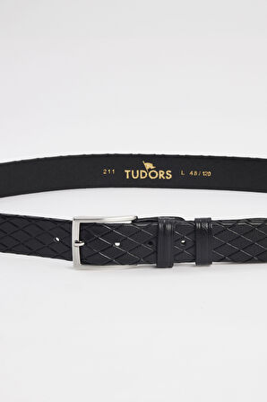 Erkek %100 Hakiki Deri 3,5 cm Desenli Klasik Siyah Kemer 