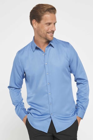 Slim Fit Uzun Kollu Kolay Ütü Teri Emen Nefes Alan Doku Kravatlık Dört Mevsim İndigo Erkek Gömlek