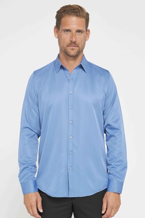 Slim Fit Uzun Kollu Kolay Ütü Teri Emen Nefes Alan Doku Kravatlık Dört Mevsim İndigo Erkek Gömlek