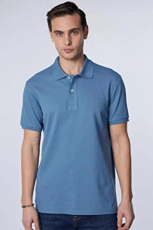 Erkek Slim Fit Dar Kesim Pamuklu Yumuşak Dokulu Serin Tutan Kumaş Düz Pike Mavi Polo Yaka Tişört