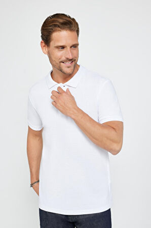 Erkek 3'lü Paket Siyah-Mavi-Beyaz Slim Fit Dar Kesim Pamuklu Düz Pike Polo Yaka Tişört