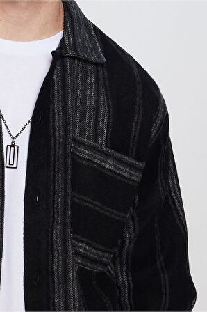 Erkek Relax Fit Rahat Kesim Oduncu Çizgili Tek Cepli Kışlık Gömlek