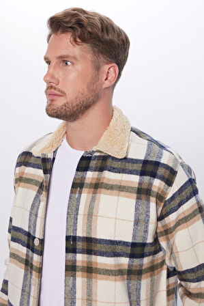 Unisex Relax Fit Rahat Kesim Kareli Kışlık Oduncu Overshirt Ceket Tarzı Peluş Yaka Gömlek
