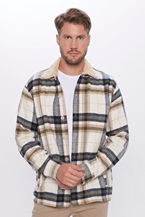 Unisex Relax Fit Rahat Kesim Kareli Kışlık Oduncu Overshirt Ceket Tarzı Peluş Yaka Gömlek