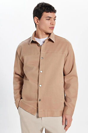 Erkek Relax Fit Rahat Kesim Gabardin Likralı Yandan Cepli Taş Ceket Gömlek