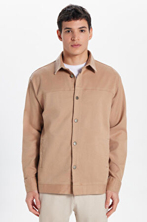 Erkek Relax Fit Rahat Kesim Gabardin Likralı Yandan Cepli Taş Ceket Gömlek