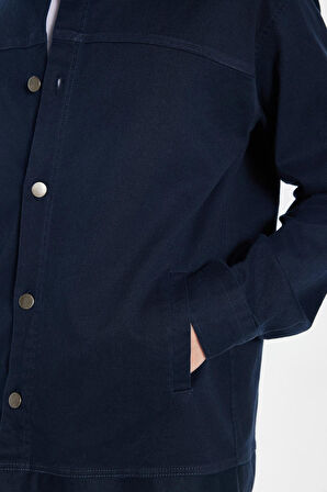 Erkek Relax Fit Rahat Kesim Gabardin Likralı Yandan Cepli Lacivert Ceket Gömlek