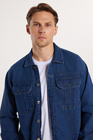 Unisex Relax Fit Rahat Kesim Denim Kot Kapaklı Çift Cepli Overshirt Ceket Tarzı Gömlek