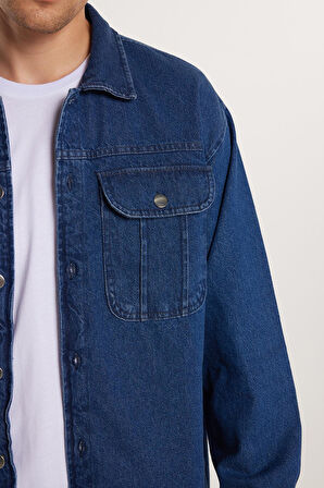 Unisex Relax Fit Rahat Kesim Denim Kot Kapaklı Çift Cepli Overshirt Ceket Tarzı Gömlek