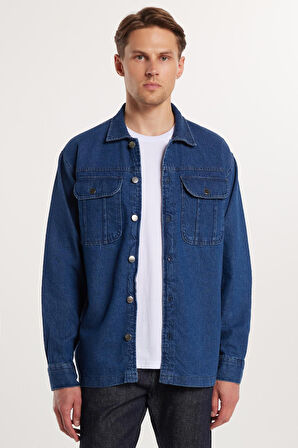Unisex Relax Fit Rahat Kesim Denim Kot Kapaklı Çift Cepli Overshirt Ceket Tarzı Gömlek