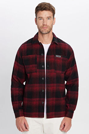 Erkek Relax Fit Rahat Kesim Oduncu Çift Cepli Kareli Yırtmaçlı Kışlık Gömlek