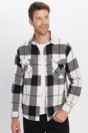 Erkek Relax Fit Rahat Kesim Oduncu Çift Cep Düğmeli Kareli Kışlık Gömlek