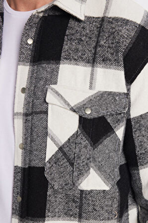 Erkek Relax Fit Rahat Kesim Oduncu Çift Cep Düğmeli Kareli Kışlık Gömlek