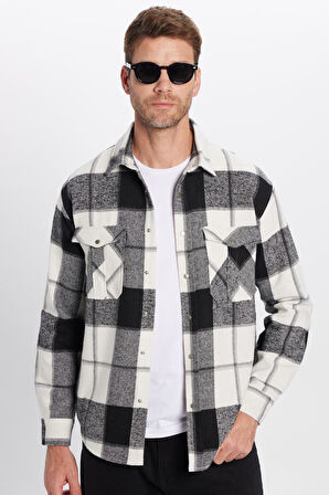 Erkek Relax Fit Rahat Kesim Oduncu Çift Cep Düğmeli Kareli Kışlık Gömlek