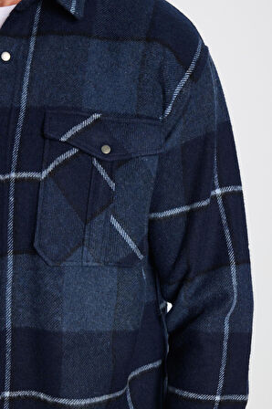 Erkek Relax Fit Rahat Kesim Oduncu Çift Cep Düğmeli Kareli Kışlık Gömlek