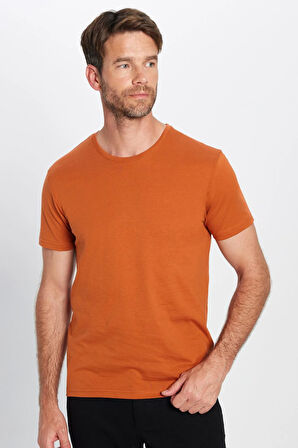 Unisex Slim Fit Dar Kesim %100 Pamuk Yumuşak Dokulu Tarçın Renk Bisiklet Yaka Tişört