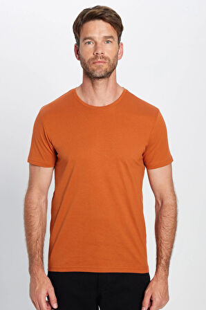Unisex Slim Fit Dar Kesim %100 Pamuk Yumuşak Dokulu Tarçın Renk Bisiklet Yaka Tişört