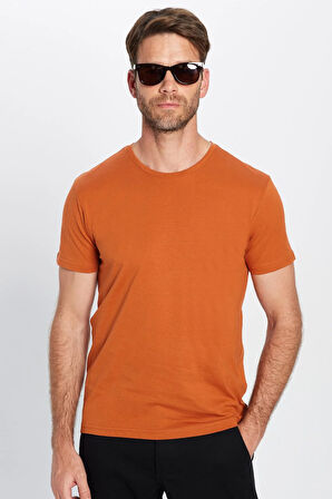 Unisex Slim Fit Dar Kesim %100 Pamuk Yumuşak Dokulu Tarçın Renk Bisiklet Yaka Tişört
