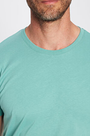 Unisex Slim Fit Dar Kesim %100 Pamuk Yumuşak Dokulu Yeşil Bisiklet Yaka Tişört