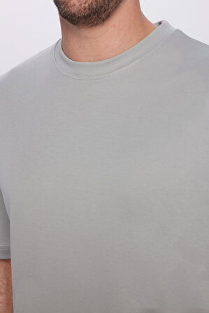 Unisex Oversize Geniş Kesim %100 Pamuk Yumuşak Dokulu Basic Bisiklet Yaka Gri Tişört