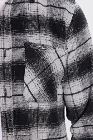 Erkek Slim Fit Dar Kesim Oduncu Tek Cepli Kareli Kışlık Gömlek