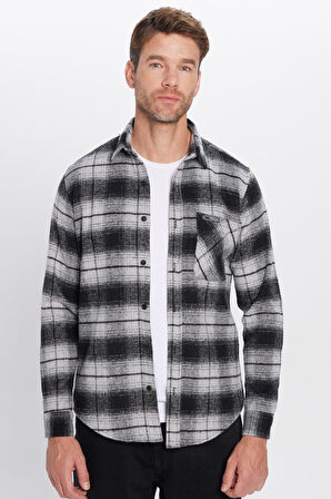Erkek Slim Fit Dar Kesim Oduncu Tek Cepli Kareli Kışlık Gömlek