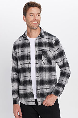 Erkek Slim Fit Dar Kesim Oduncu Tek Cepli Kareli Kışlık Gömlek